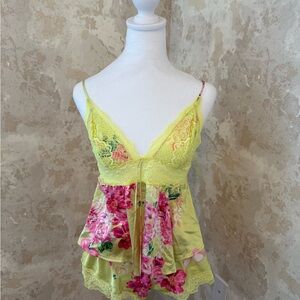 Victoria’s Secret 3 Piece Floral Lace Trim Set - Camisole, Shorts & Robe